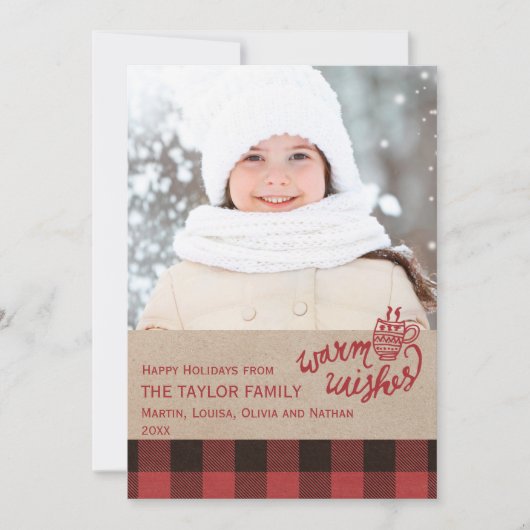 赤バッファロープレイドクリスマスフォト シーズンカード (正面)