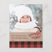 赤バッファロープレイドクリスマスフォト シーズンポストカード (正面)