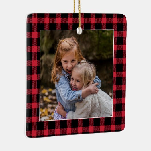 赤バッファロープレイドクリスマスフォト セラミックオーナメント (右)