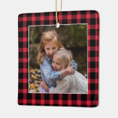赤バッファロープレイドクリスマスフォト セラミックオーナメント (左)