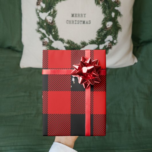 赤バッファロープレイドクリスマス ラッピングペーパー