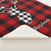 赤バッファロープレイドスタッグヘッドファミリーネームクリスマス シェルパブランケット (3/4)