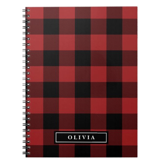 赤バッファロープレイドスパイラモノグラムのルノート ノートブック (正面)