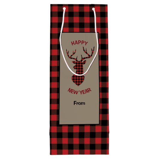 赤バッファロープレイドディアヘッド ワインギフトバッグ (裏面)