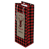 赤バッファロープレイドディアヘッド ワインギフトバッグ (正面アングル)