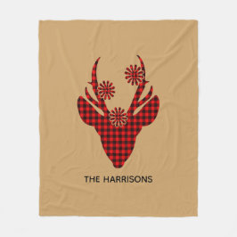 赤バッファロープレイドディアヘパーソナライズされたッド フリースブランケット