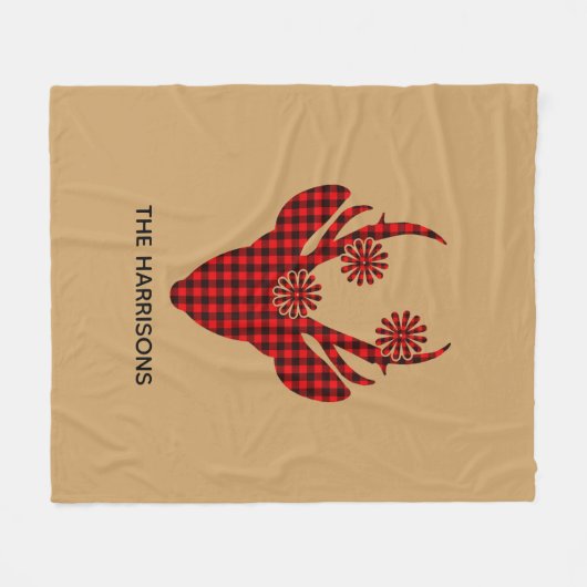 赤バッファロープレイドディアヘパーソナライズされたッド フリースブランケット (正面(横))