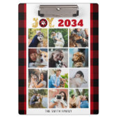 赤バッファロープレイドドッグオーバーカスタムバー写真コラージュ クリップボード (正面)