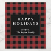 赤バッファロープレイドパターンクリスマスプレゼント ワインラベル (シングルラベル)