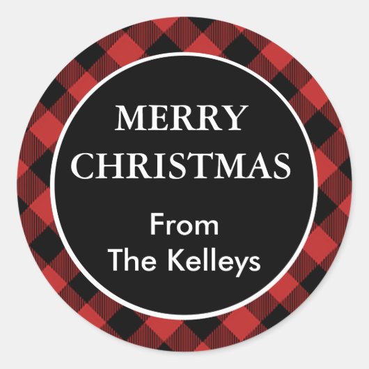 赤バッファロープレイドパーソナライズされたギフト ラウンドシール (正面)