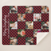 赤バッファロープレイドファミリークリスマスフォトコラージュ シェルパブランケット (正面(横))