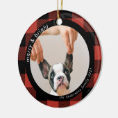 赤バッファロープレイドファミリードッグ |明メリーるい セラミックオーナメント (左)