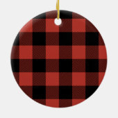 赤バッファロープレイドファミリードッグ |犬の初めてのクリスマス セラミックオーナメント (裏面)