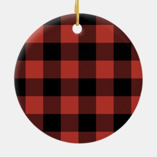 赤バッファロープレイドファミリードッグ |犬の初めてのクリスマス セラミックオーナメント (裏面)