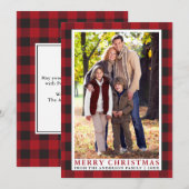 赤バッファロープレイドファミリー写真メリークリスマス シーズンカード (正面/裏面)