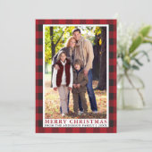 赤バッファロープレイドファミリー写真メリークリスマス シーズンカード (スタンド正面)