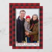 赤バッファロープレイドファミリー額写真クリスマス シーズンカード (正面/裏面)
