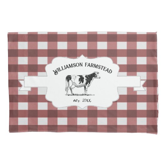 赤バッファロープレイドファームカウピローケース 枕カバー (正面)