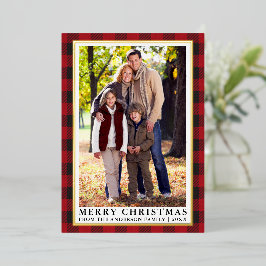 赤バッファロープレイドフォトメリークリスマス金ゴールド 箔シーズンカード