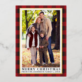 赤バッファロープレイドフォトメリークリスマス金ゴールド 箔シーズンカード (正面)