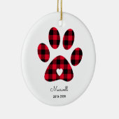 赤バッファロープレイドポープリントホワイトハート セラミックオーナメント (右)