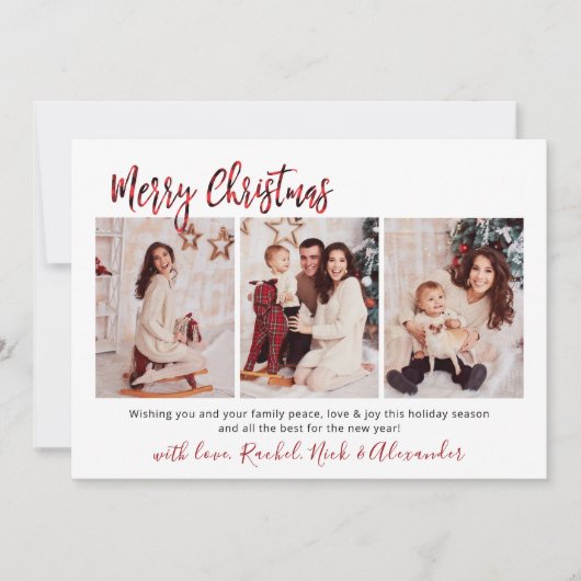 赤バッファロープレイドモダン3数々の写真クリスマス シーズンカード (正面)