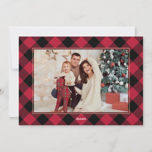 赤バッファロープレイドモダン3数々の写真クリスマス シーズンカード (裏面)