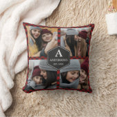 赤バッファロープレイドランバージャックファミリーフォトコラージュ クッション (ブランケット)