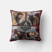 赤バッファロープレイドランバージャックファミリーフォトコラージュ クッション (裏面)