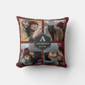 赤バッファロープレイドランバージャックファミリーフォトコラージュ クッション (正面)