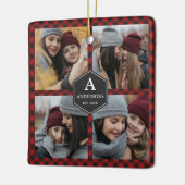 赤バッファロープレイドランバージャックファミリーフォトコラージュ セラミックオーナメント (左)