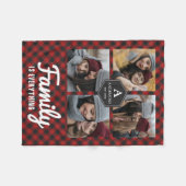 赤バッファロープレイドランバージャックファミリーフォトコラージュ フリースブランケット (正面(横))