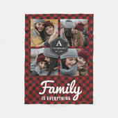 赤バッファロープレイドランバージャックファミリーフォトコラージュ フリースブランケット (正面)