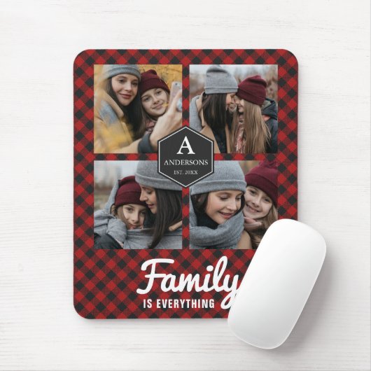 赤バッファロープレイドランバージャックファミリーフォトコラージュ マウスパッド (マウス)