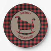 赤バッファロープレイド縁どスクリスススそりゃ ペーパープレート (正面)