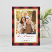 赤バッファロープレイド金ゴールドフレームメリークリスマスフォト シーズンカード (スタンド正面)