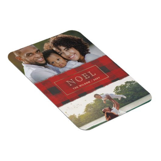 赤バッファロープレイド金ゴールドフレームNOEL複数写真 マグネット (右側)