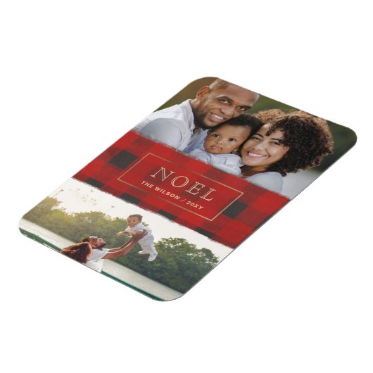 赤バッファロープレイド金ゴールドフレームNOEL複数写真 マグネット (左側)