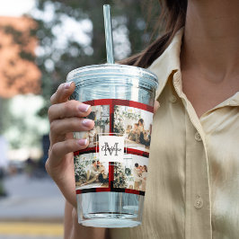 赤バッファロープレイド&コラージュの写真とイニシャル アクリルタンブラー