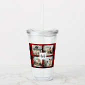 赤バッファロープレイド&コラージュの写真とイニシャル アクリルタンブラー (正面)