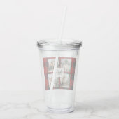 赤バッファロープレイド&コラージュの写真とイニシャル アクリルタンブラー (裏面)