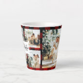 赤バッファロープレイド&コラージュの写真とイニシャル カフェラテマグ (正面)