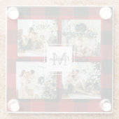 赤バッファロープレイド&コラージュの写真とイニシャル ガラスコースター (裏面)