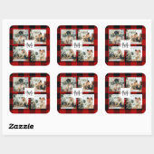 赤バッファロープレイド&コラージュの写真とイニシャル スクエアシール (シート)