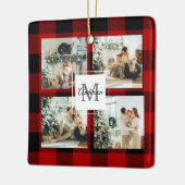 赤バッファロープレイド&コラージュの写真とイニシャル セラミックオーナメント (左)