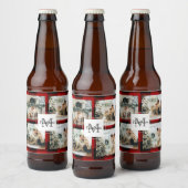 赤バッファロープレイド&コラージュの写真とイニシャル ビールラベル (ボトル)