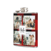 赤バッファロープレイド&コラージュの写真とイニシャル フラスク (左)