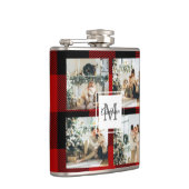 赤バッファロープレイド&コラージュの写真とイニシャル フラスク (右)