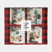 赤バッファロープレイド&コラージュの写真とイニシャル フリースブランケット (正面(横))