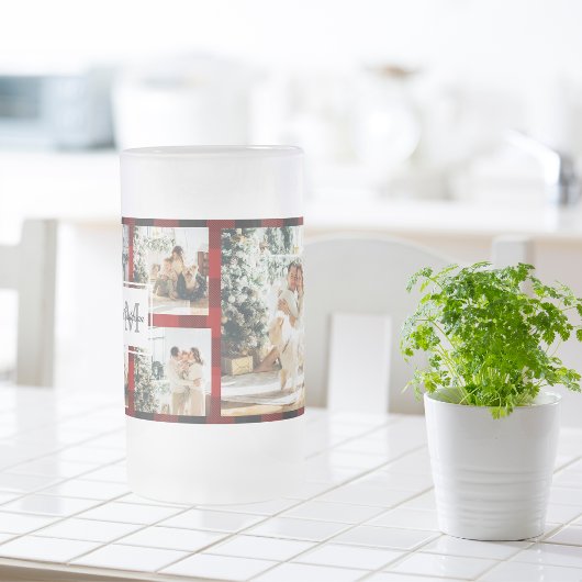 赤バッファロープレイド&コラージュの写真とイニシャル フロストグラスビールジョッキ